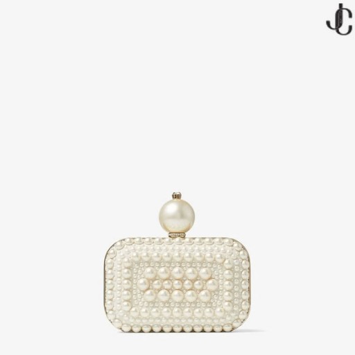 Witte Suede Clutch Bag met All-Over Parel Versiering MICRO CLOUD Hoog Zomer 2021