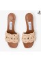 Chara 70 Tan Leder en Haak Raffia Mule Sandaal