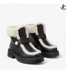 Shea Black Leather Shearling Enkellaarsjes