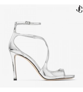 Azia 95 Zilver Vloeibaar Metaal Leren Sandalen