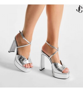 Karli/PF 125 Zilver Metallic Leather Platform Sandalen