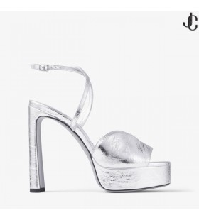 Karli/PF 125 Zilver Metallic Leather Platform Sandalen