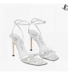 METZ 100 Zilver Vloeibaar Metaal Lederen Sandaal ONS