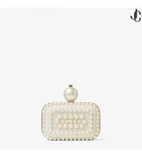 Witte Suede Clutch Bag met All-Over Parel Versiering MICRO CLOUD Hoog Zomer 2021