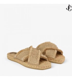Aciel Platte Sandaal Goud Geweven Stof, Sandalen