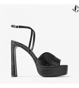 Karli/PF 125 Zwart Metallic Leather Platform Sandalen