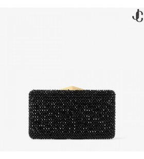 Clemmie Black Satin Kristal Geborduurde Tasje