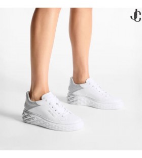 Diamond Maxi/F II White & Silver Nappa Leder Glitter Trainers