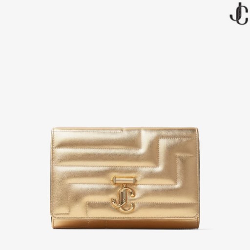 Gold Avenue Metallinen Nappa Nahka Kytkimen Bag Valo Kultaa JC-Tunnus AVENUE KYTKIN Syksy 2022 kokoelma