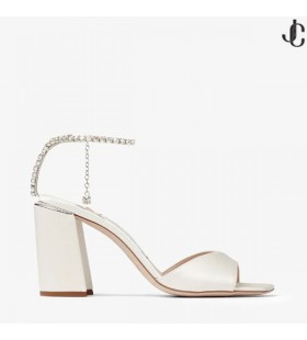 Saeda Sandaali 85 Norsunluun Satiini Lohko Kantapää Sandaalit Crystal Ketju