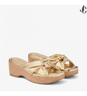 Avenue Wedge 50 Gold Metallic Nappa Wedge Mules