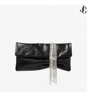 Zandra Black Vintage Metallic Leather Clutch Bag