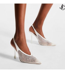 Isa-95 White Crystal Mesh Satiini Pumput