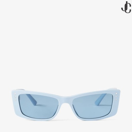 Lexy Lumière Bleu Lunettes de soleil Rectangulaires avec des Cristaux