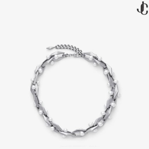 Diamant Collier Chaîne En Argent Antique Finition Collier De Perles