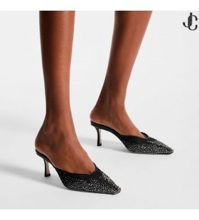 Vivi 65 Noir Crystal Mesh Mules