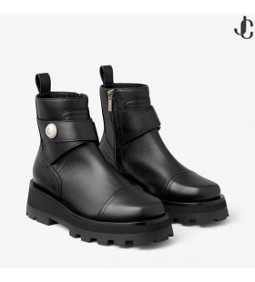 Meena Plat Bottes De Cuir Noir