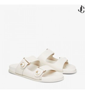 FAYENCE SANDALE Sandales Plates en Cuir Noir avec Perle Embellissement de la Collection Été