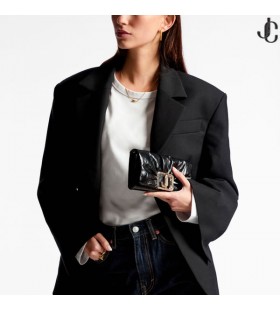 Edie Portefeuille Avec Chaîne Noir Vintage Cuir Métallisé Mini Sac