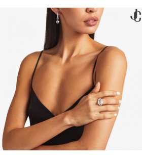 Coeur Double Anneau de Finition Argentée Cœur Double Bague avec Cristaux