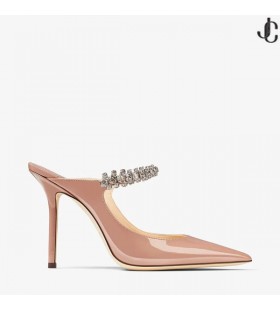 Bing 100 Ballet Rose en Cuir verni Mules avec Cristal Bracelet