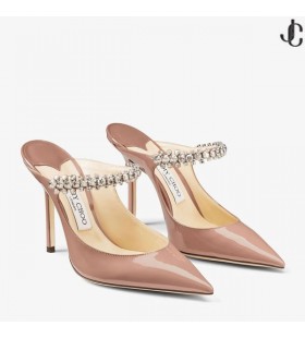 Bing 100 Ballet Rose en Cuir verni Mules avec Cristal Bracelet