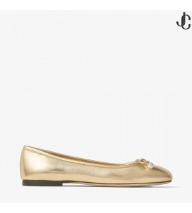 ELME de l'Or PLAT Métallique en Cuir Nappa Appartements avec des Perles d'Embellissement de la Collection Été