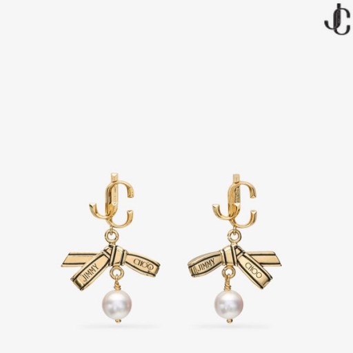 Band Perle Ohrring Gold Metal Ribbon Pearl Earring