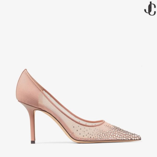 LIEBE 85 Ballet Pink Mesh Pointed-Toe Pumps mit Dégradé-Kristalle Sommer-Kollektion
