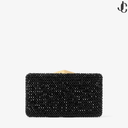 Clemmie Schwarz Satin Kristall Bestickt Kupplung Tasche