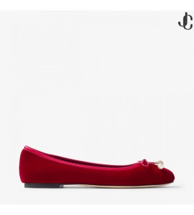 Elme Flat-Ruby-Red Velvet Flats