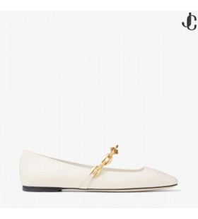 DIAMOND TILDA FLACHE Latte Nappa-Leder-Flats mit Kette Herbst-Kollektion