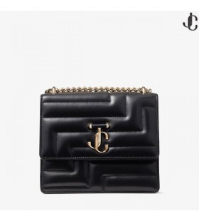 Schwarz Nappa-Nappa-Leder-Tasche mit Licht Gold JC-Emblem AVENUEQUAD Herbst 2022-Sammlung