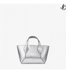 Diamant Tote/XS, Silber Vintage-Metallic-Leder Mini Tasche
