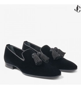 Μαύρο Βελούδο Slip-On Παπούτσια με το Θύσανο FOXLEY/M για το Φθινόπωρο-Χειμώνα το 2020