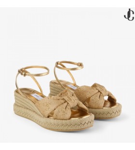 Aella Σφήνα 60 Χρυσό Raffia Wedge Σανδάλια