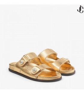 Fayence Σανδάλι Χρυσό Μεταλλικό Nappa Δερμάτινα Σανδάλια με Πέρλες